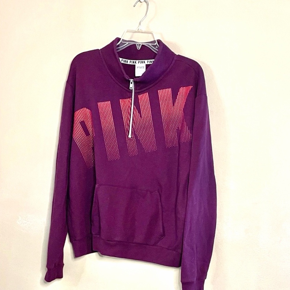 Victoria's Secret Quarter Zip Love Pink Sweatshirt Jumper Pullover Maroon Size L
